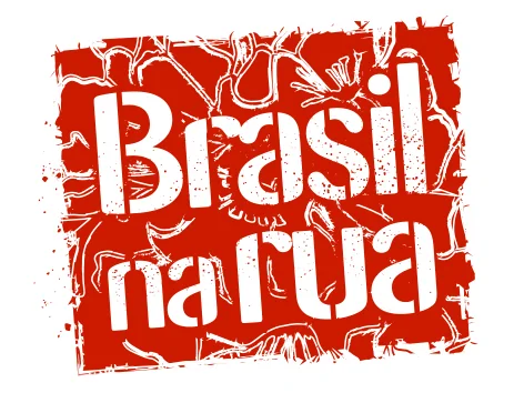 Brasil na Rua logo: stamped white letters on a rough red block