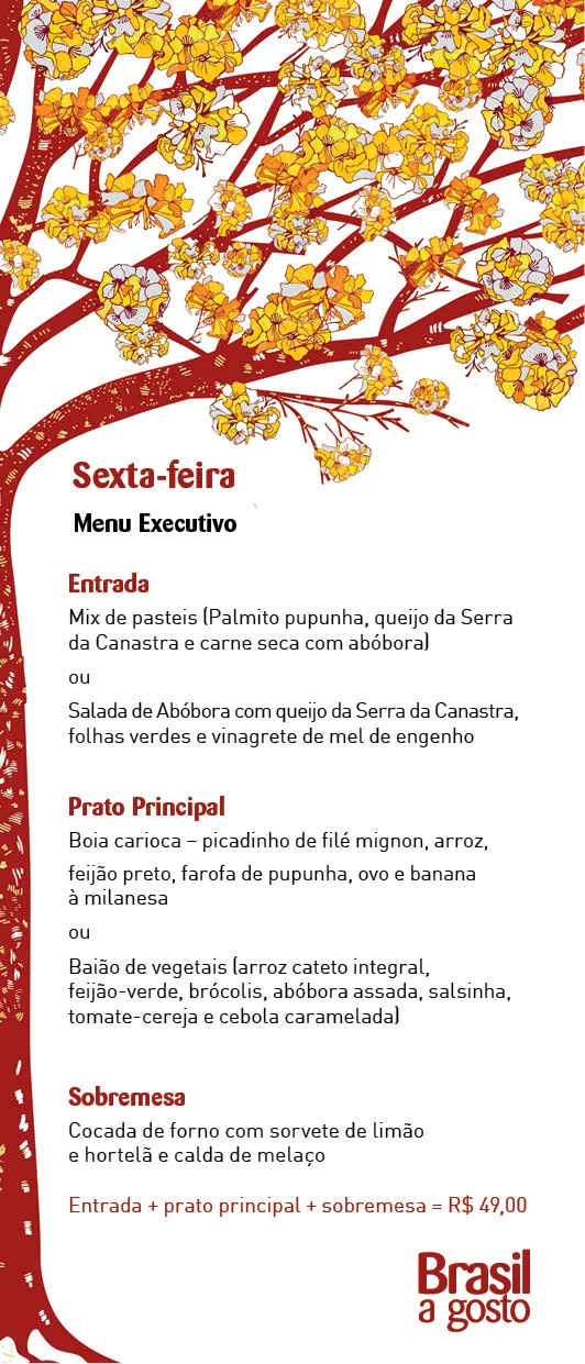 Friday menu with the ipê at the top