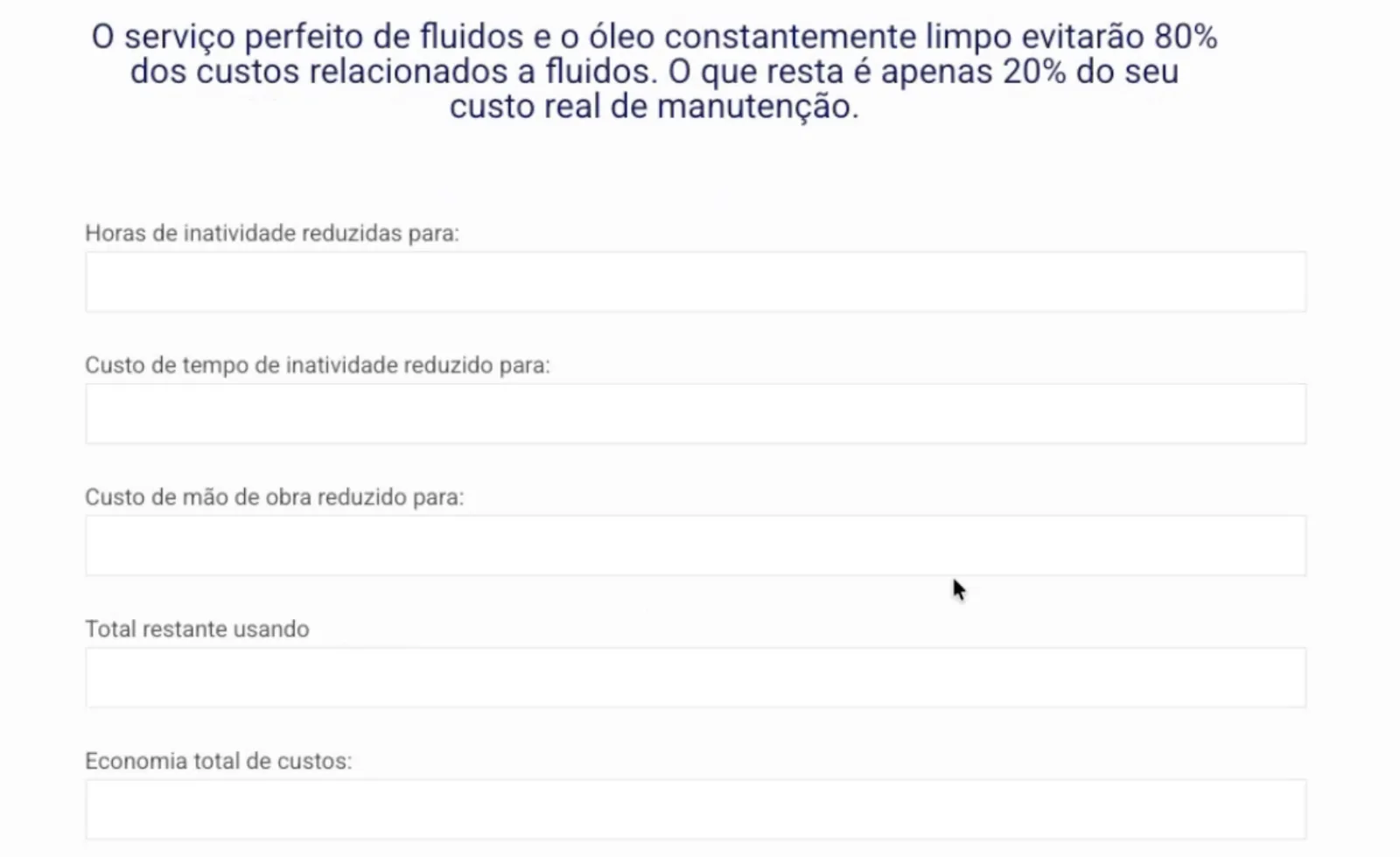 Original calculator: output fields further down the page, ending with total cost savings
